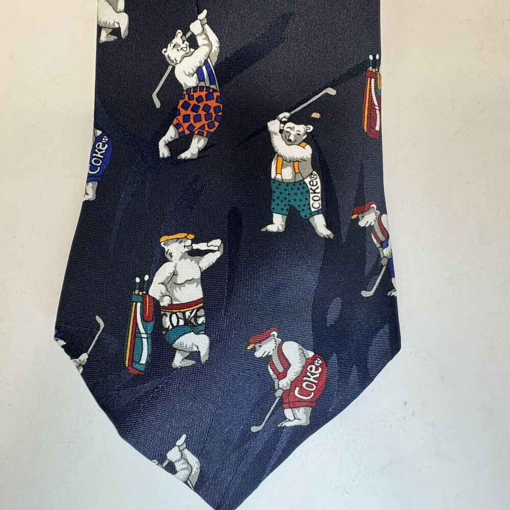 Coca Cola Coke Golf Bear Tie‎ Navy Golfing Summer Shorts